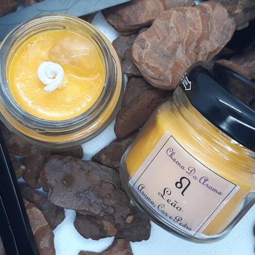 Leão Vela Aromatica Signo Cor Aroma Pedra Mini