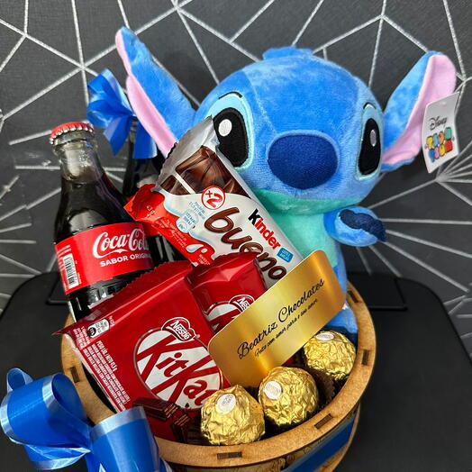 Cesta Stitch + Cartão de Brinde
