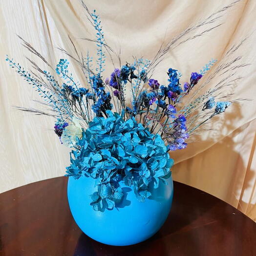 Vaso Azul com Flores Desidratadas