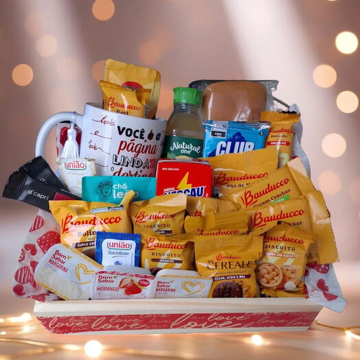 Cesta Cafe Da Manhã: Com Delicias e Caneca Pagina da Vida