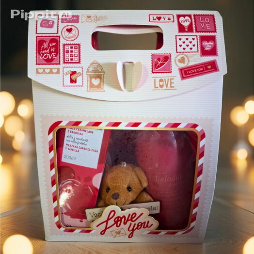 Kit Presente Feminino "Love You" com Natura e Urso com plaquinha
