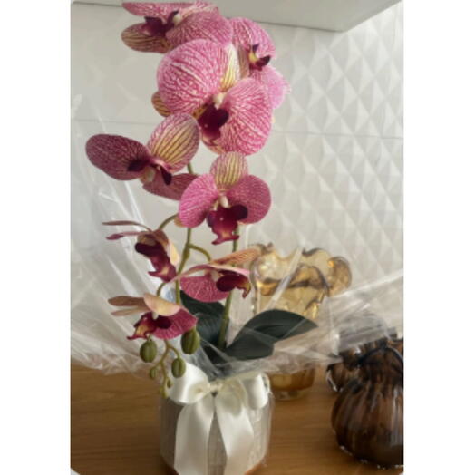 Arranjo de Orquidea Rosa em Silicone com uma Haste