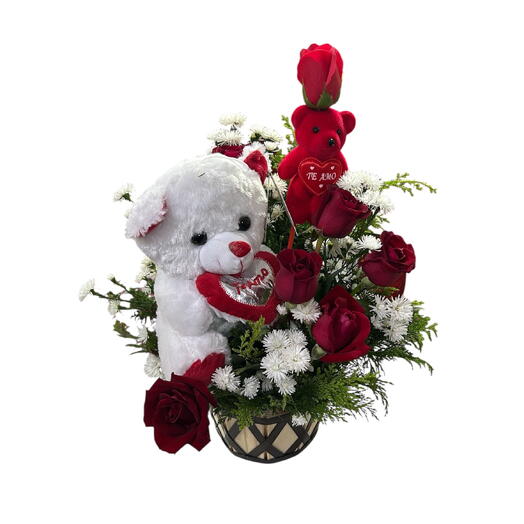 Cesta com Flores Ursinho