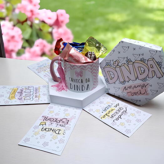 Presente Dinda: Caneca na Caixa Explosão com Chocolates