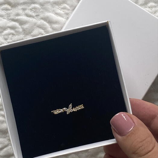 Anel Aparador Borboleta de Zirconias Banhado a Ouro 18k