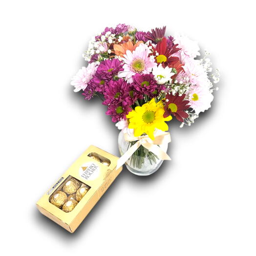 Lindo Vaso de Flores do Campo e Ferrero Rocher