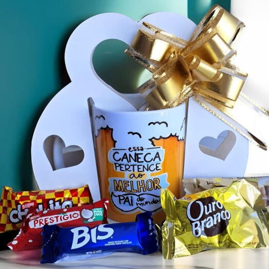 Caneca Personalizada Pai - Arte de Cerveja "Melhor Pai do Mundo"Pai com Chocolates na caixa Coração