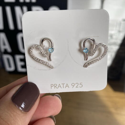 Brinco coração cravejado prata 925