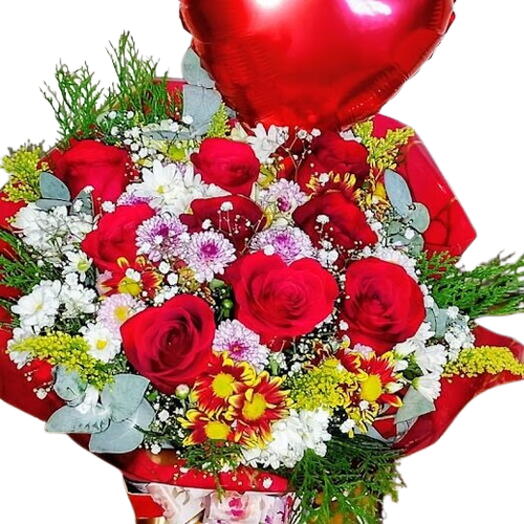 Buquê/arranjo com 9 rosas no cachepo