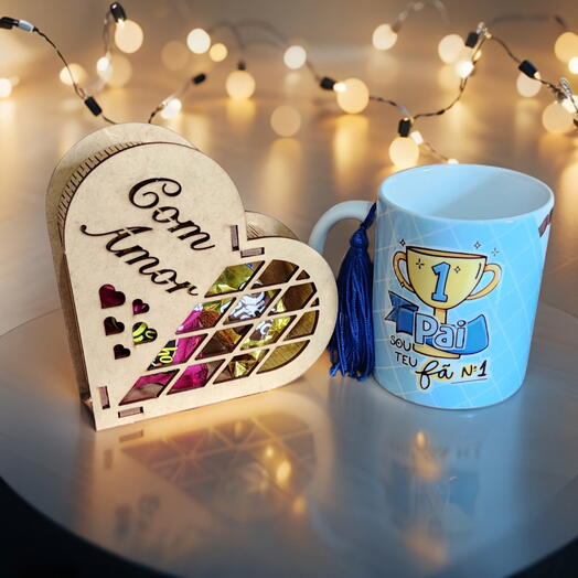 Kit Presente Pai - Com Caneca Pai meu Heroi e Coração Mdf " Com Amor "