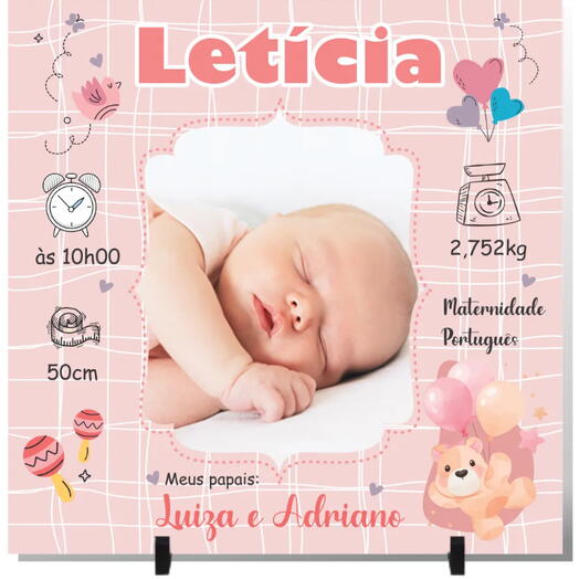 Quadro em Cerâmica Personalizado Nascimento de Menina