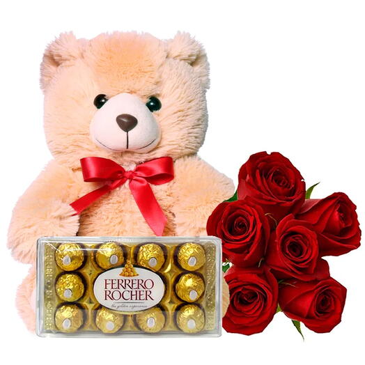 Buquê de Rosas Vermelhas com Pelucia e Chocolate